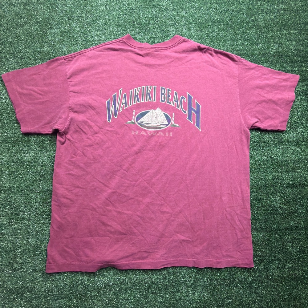 Vintage 90s Surf Sof Tee Tee Jays Waikiki Beach Hawaii T Shirt XXL Maroon single